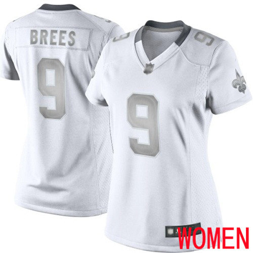 New Orleans Saints Limited White Women Drew Brees Jersey NFL Football #9 Platinum Jersey